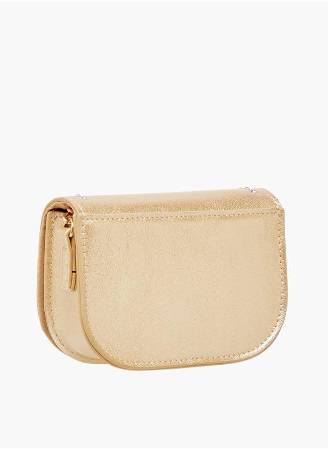 Girls Embellished Crossbody Bag with Chain Strap and Button Closure