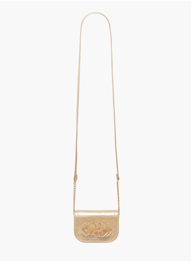 Girls Embellished Crossbody Bag with Chain Strap and Button Closure