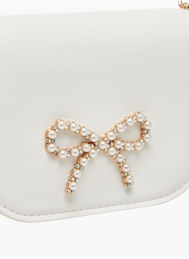Girls Pearl Embellished Crossbody Bag with Magnetic Button Closure