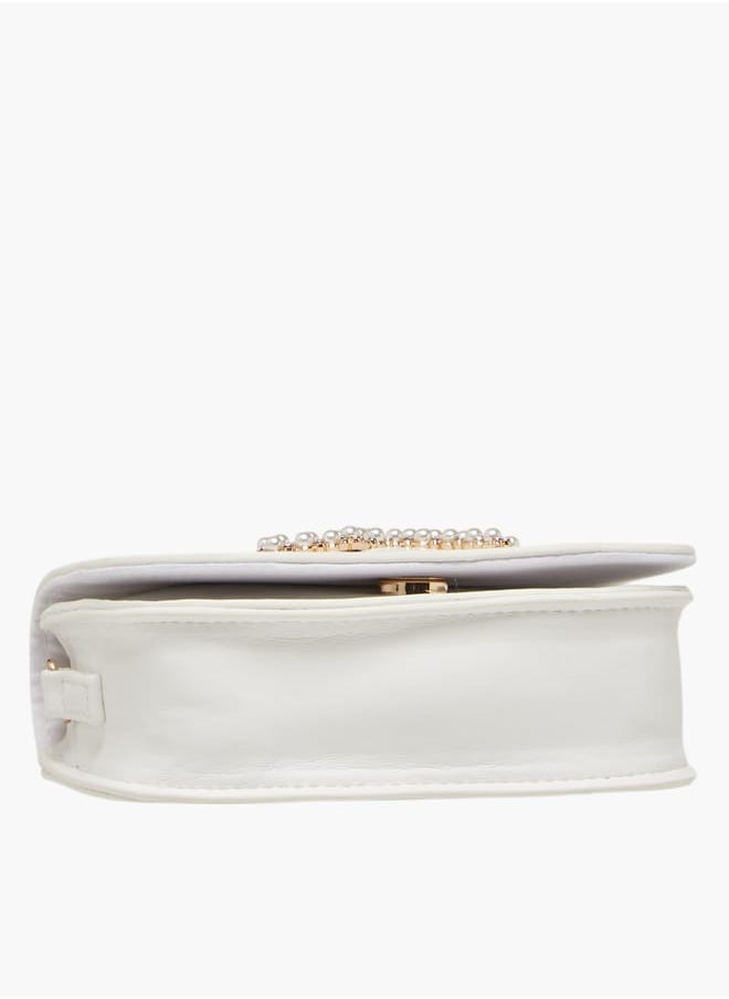 Girls Pearl Embellished Crossbody Bag with Magnetic Button Closure