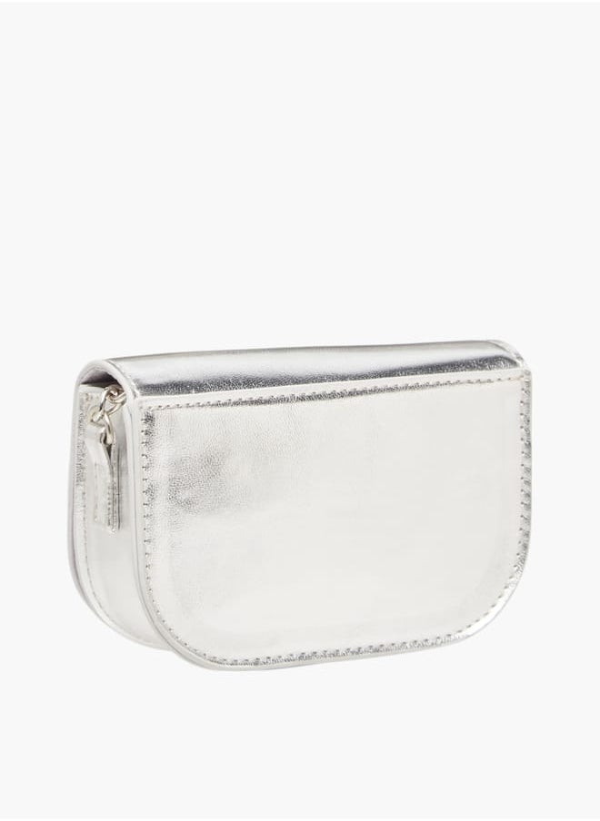 Girls Bow Embellished Crossbody Bag with Chain Strap and Button Closure