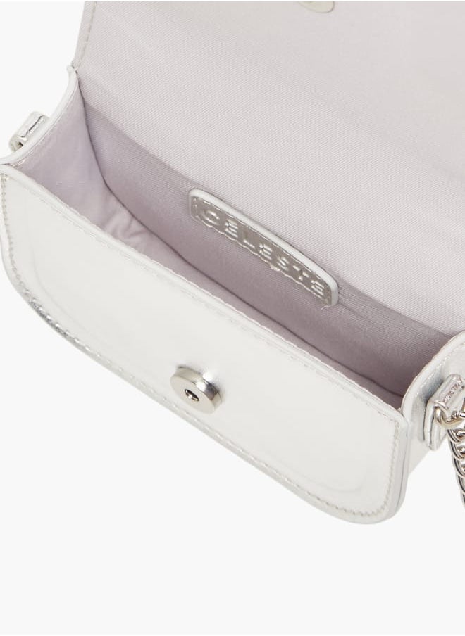 Girls Bow Embellished Crossbody Bag with Chain Strap and Button Closure
