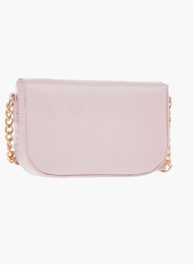 Girls Bow Embellished Crossbody Bag with Chain Detail Strap and Flap Closure