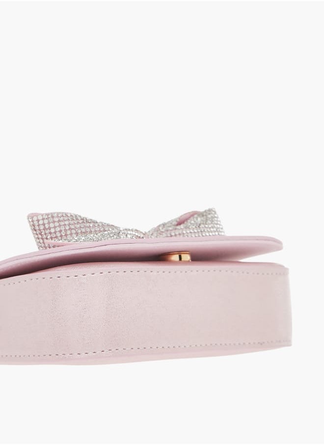 Girls Bow Embellished Crossbody Bag with Chain Detail Strap and Flap Closure
