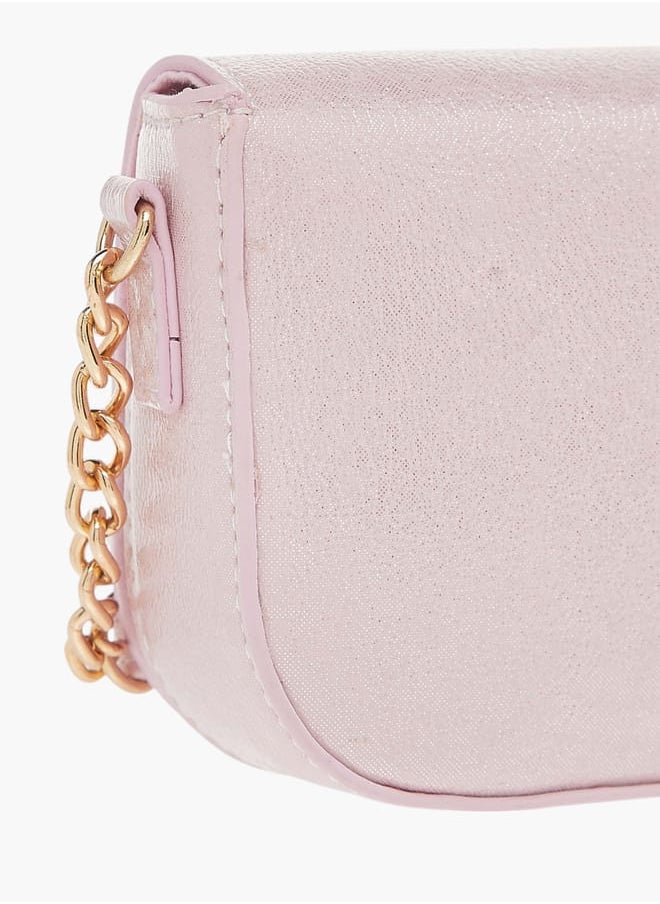 Girls Bow Embellished Crossbody Bag with Chain Detail Strap and Flap Closure
