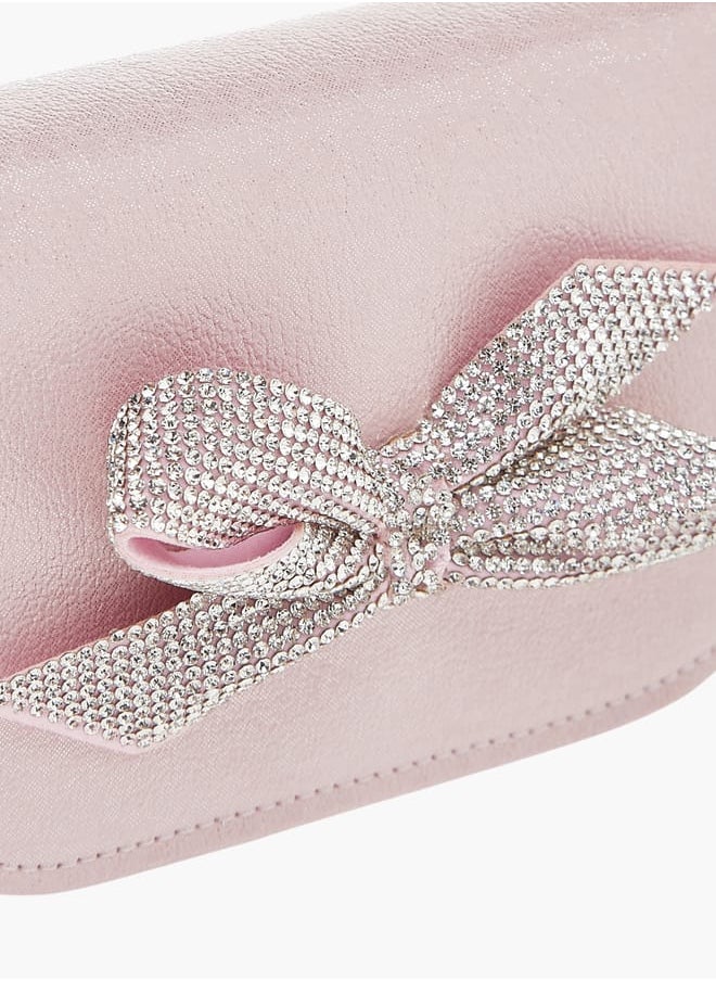 Girls Bow Embellished Crossbody Bag with Chain Detail Strap and Flap Closure