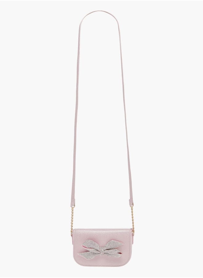 Girls Bow Embellished Crossbody Bag with Chain Detail Strap and Flap Closure