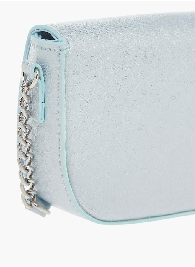 Girls Bow Embellished Crossbody Bag with Chain Detail Strap and Flap Closure