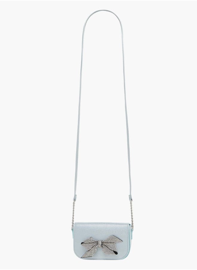 Girls Bow Embellished Crossbody Bag with Chain Detail Strap and Flap Closure