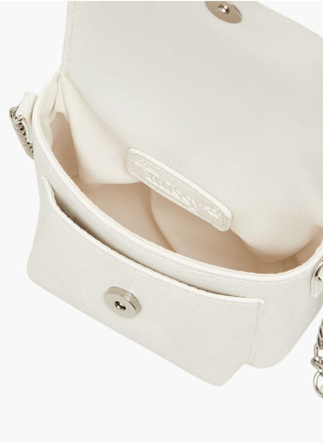 Girls Embellished Crossbody Bag with Chain Strap and Button Closure