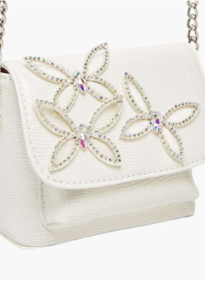 Girls Embellished Crossbody Bag with Chain Strap and Button Closure