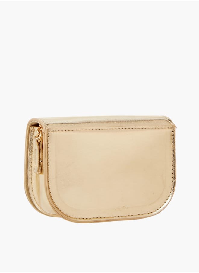 Girls Bow Embellished Crossbody Bag with Chain Strap and Button Closure