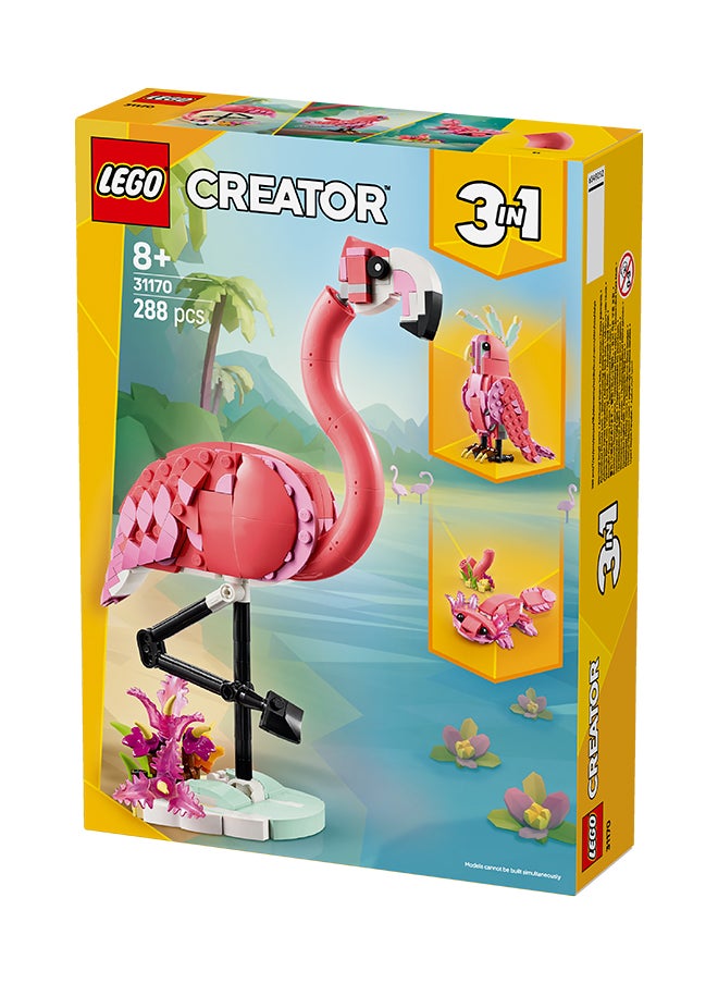 Creator 3in1 Wild Animals: Pink Flamingo Toy - Transforms into a Cockatoo Parrot Figure or Axolotl - Creative Building Set for Kids, 8+ Year Old Boys & Girls - Birthday Gift - 31170 (288 pieces)