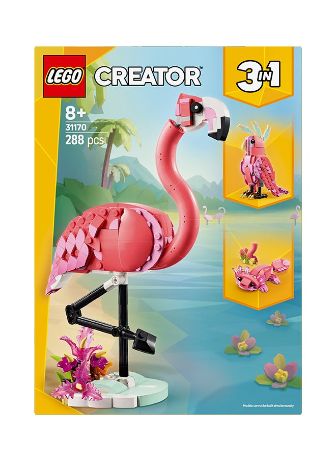 Creator 3in1 Wild Animals: Pink Flamingo Toy - Transforms into a Cockatoo Parrot Figure or Axolotl - Creative Building Set for Kids, 8+ Year Old Boys & Girls - Birthday Gift - 31170 (288 pieces)