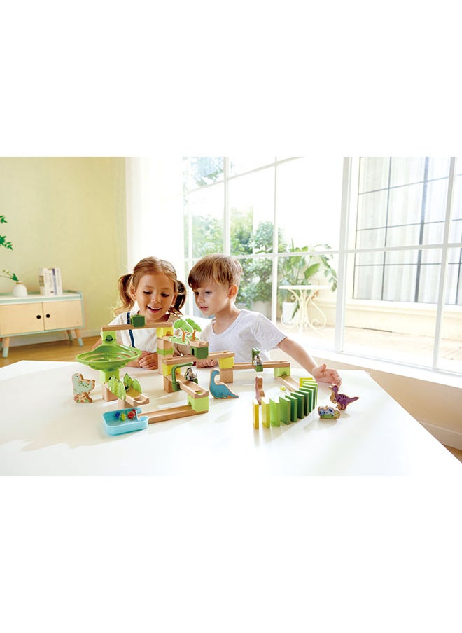 Hape Quadrilla Dino Adventure Marble Run Wooden Toys 131pcs | Marble Maze Run Set, Early Educational STEM Development Building Toys For Kids | Wooden Building Toys