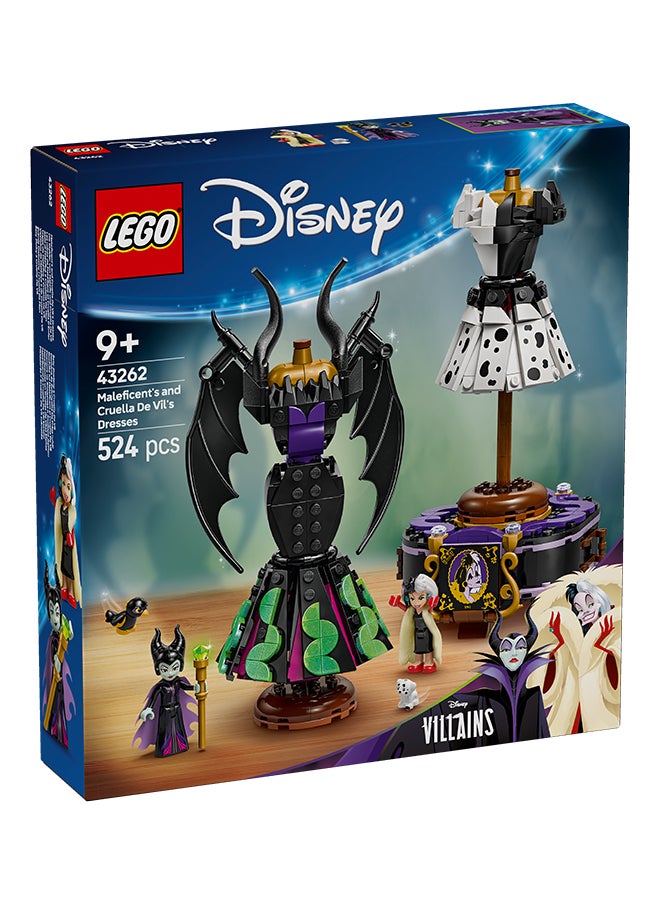 Disney Maleficent's and Cruella De Vil's Dresses - Building Toy for 9+ Year Old Girls & Boys - incl. a Customisable Display Stand, 2 Mini-Dolls & 2 Animal Figures - Birthday Gift for Fans - 43262 (524 pieces)