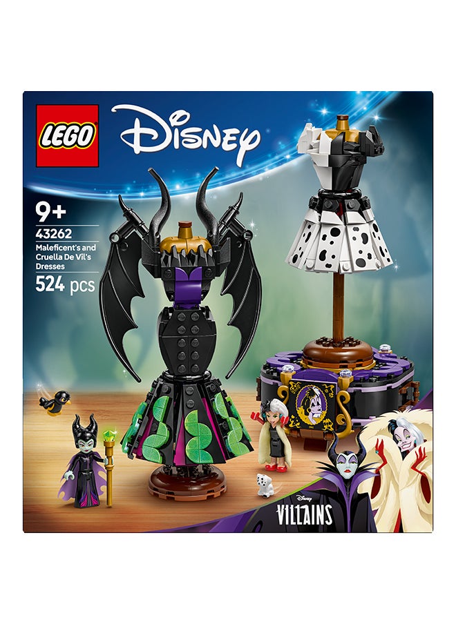 Disney Maleficent's and Cruella De Vil's Dresses - Building Toy for 9+ Year Old Girls & Boys - incl. a Customisable Display Stand, 2 Mini-Dolls & 2 Animal Figures - Birthday Gift for Fans - 43262 (524 pieces)
