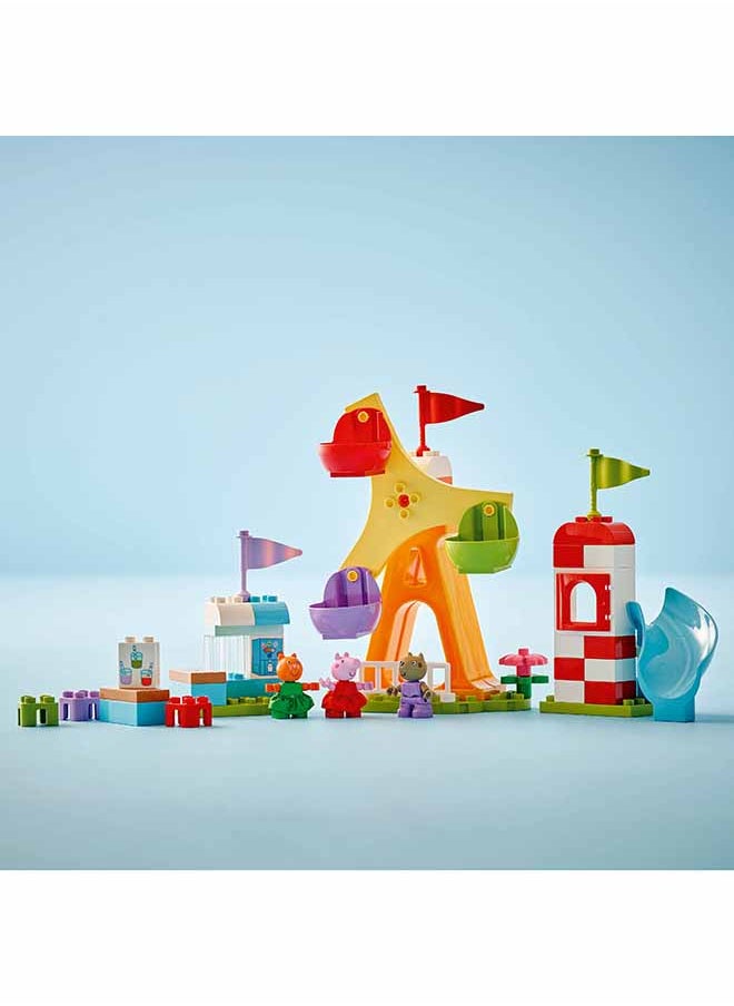 DUPLO Peppa Pig Funfair - Fine Motor Skills Toys for 2+ Year Old Girls & Boys - Big Fair Wheel, Slide, Juice Bar and 3 Figures incl. Danny Dog & Candy Cat - Early Development Activity - 10453 (53 pieces)