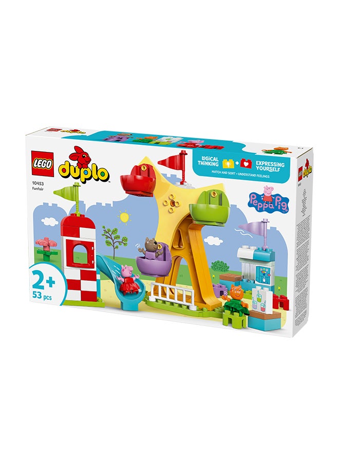 DUPLO Peppa Pig Funfair - Fine Motor Skills Toys for 2+ Year Old Girls & Boys - Big Fair Wheel, Slide, Juice Bar and 3 Figures incl. Danny Dog & Candy Cat - Early Development Activity - 10453 (53 pieces)