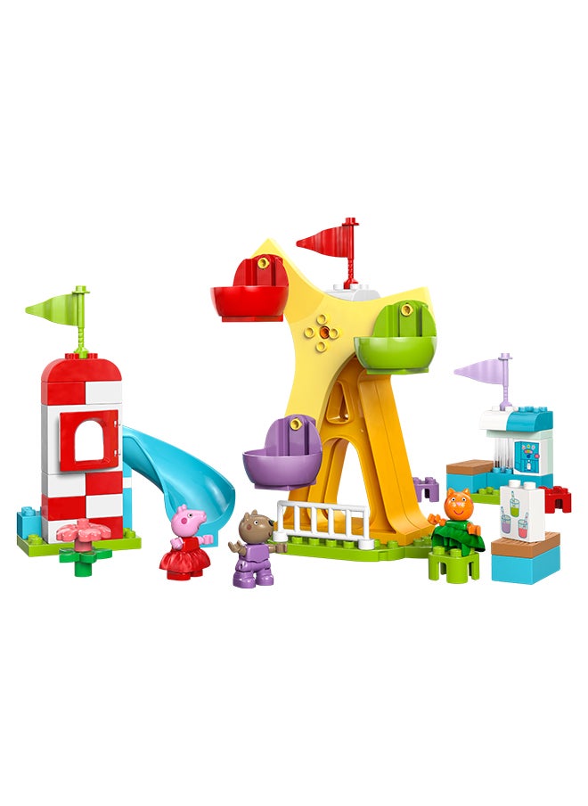 DUPLO Peppa Pig Funfair - Fine Motor Skills Toys for 2+ Year Old Girls & Boys - Big Fair Wheel, Slide, Juice Bar and 3 Figures incl. Danny Dog & Candy Cat - Early Development Activity - 10453 (53 pieces)