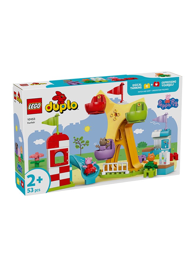 DUPLO Peppa Pig Funfair - Fine Motor Skills Toys for 2+ Year Old Girls & Boys - Big Fair Wheel, Slide, Juice Bar and 3 Figures incl. Danny Dog & Candy Cat - Early Development Activity - 10453 (53 pieces)