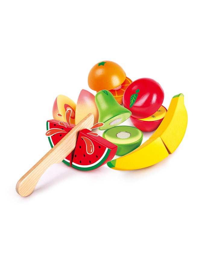 Hape Farm Shop Fruit Playset - Wooden Pretend Play Food Set for Kids, Slicing Fruits Toy with Realistic Crunching Sound, Educational Kitchen Playset for Ages 3 Years and Up