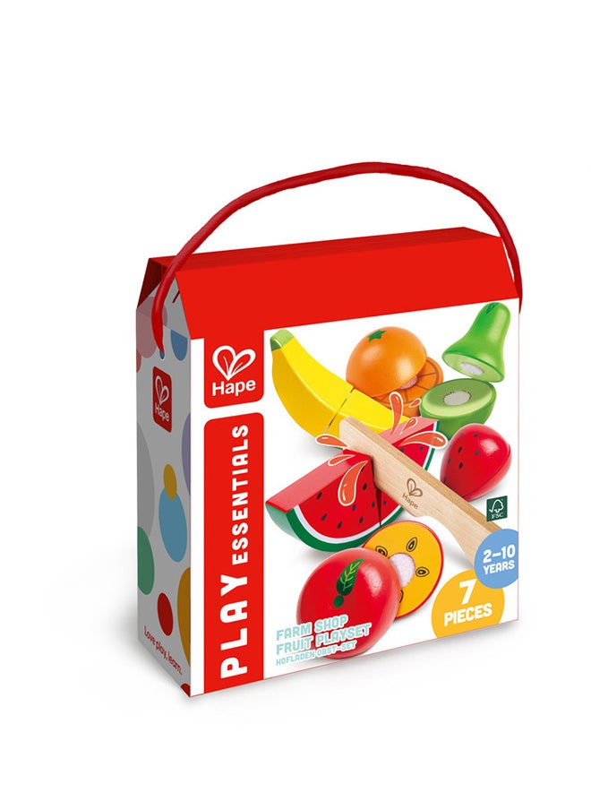 Hape Farm Shop Fruit Playset - Wooden Pretend Play Food Set for Kids, Slicing Fruits Toy with Realistic Crunching Sound, Educational Kitchen Playset for Ages 3 Years and Up