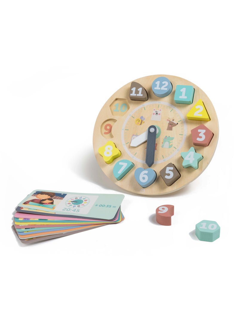 Wooden Clock Puzzle With Activity Cards | Educational Montessori Toy For Toddlers And Kids | Learn To Read Time In Digital & Analog Clock | For Ages 3+