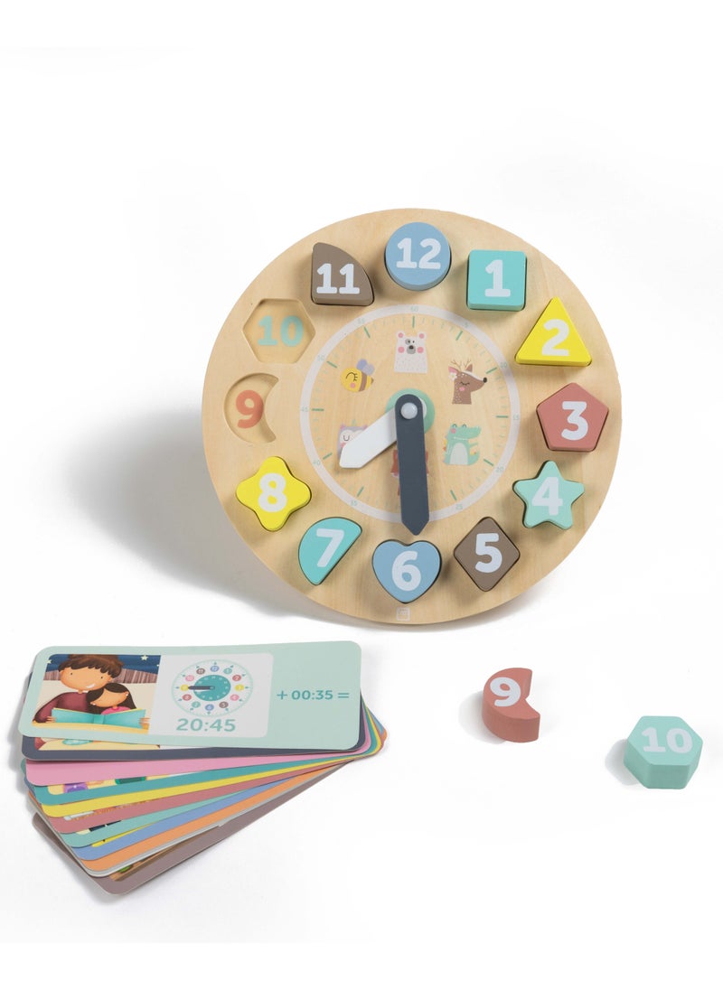Wooden Clock Puzzle With Activity Cards | Educational Montessori Toy For Toddlers And Kids | Learn To Read Time In Digital & Analog Clock | For Ages 3+