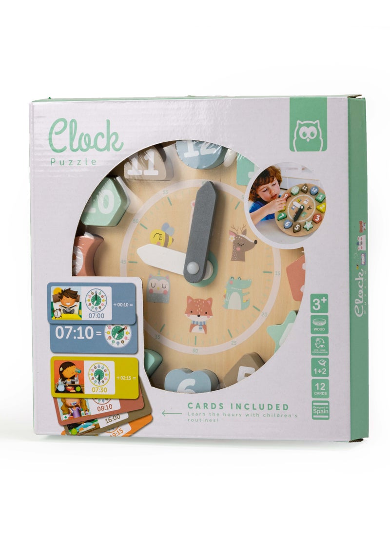 Wooden Clock Puzzle With Activity Cards | Educational Montessori Toy For Toddlers And Kids | Learn To Read Time In Digital & Analog Clock | For Ages 3+