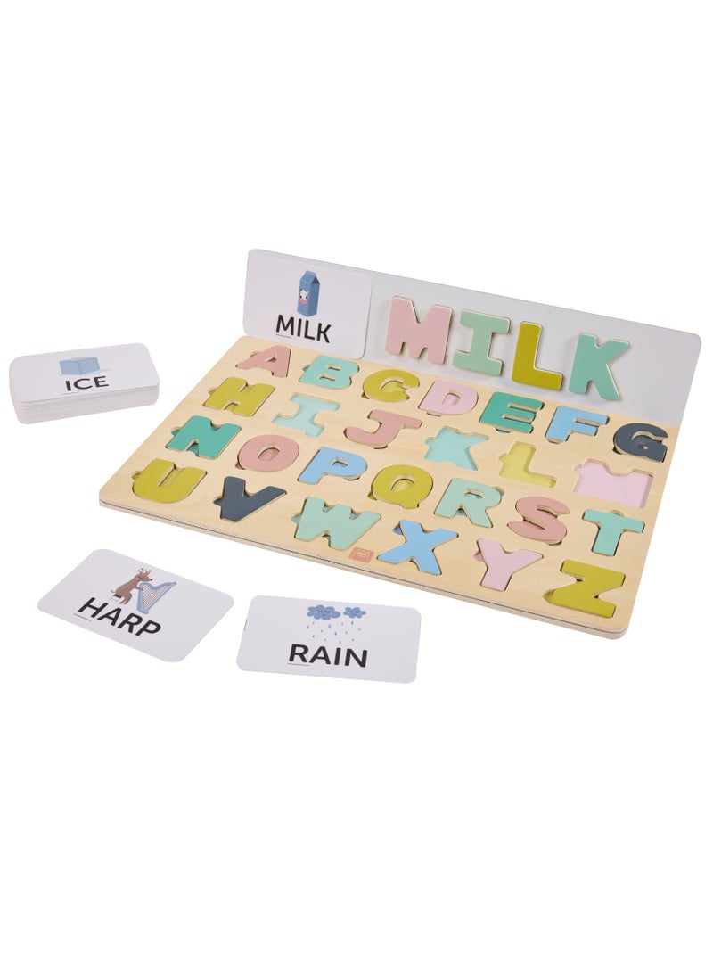 Wooden Magnetic Alphabet Puzzle With Activity Cards| Educational Montessori Toy For Toddler And | Learn The Alphabet And Spell Words | For 3Y+