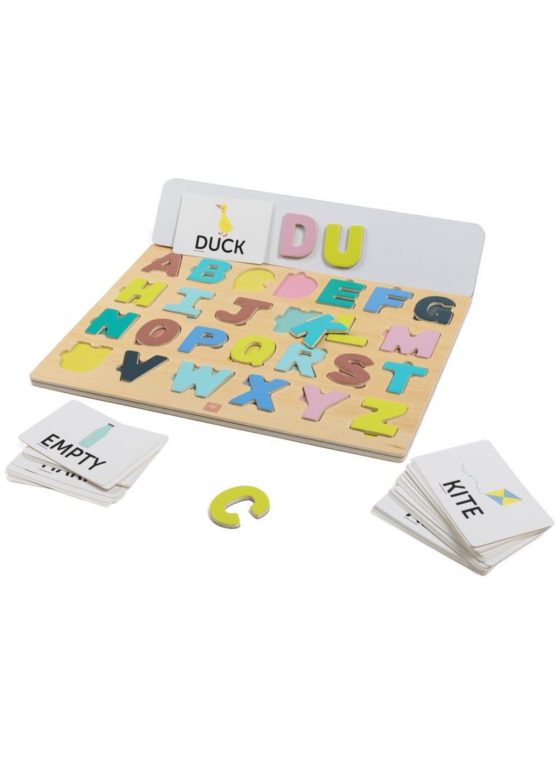 Wooden Magnetic Alphabet Puzzle With Activity Cards| Educational Montessori Toy For Toddler And | Learn The Alphabet And Spell Words | For 3Y+
