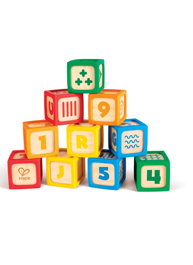 Hape- Educational Grip-n-Stack Silicone & 10pcs Wood Blocks with numbers and patterns