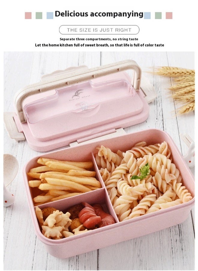 Wheat Straw Microwave Compatible Lunch Box With Cutlery Healthy Food Container ABS Pink 21.5*15.5*8.5cm， Lunch Box for Women & Adults: Stackable Snack Box Container with Compartments, Portable Salad & Meal Prep Container, Reusable Plastic Lunchbox for Work,& Travel，Pink
