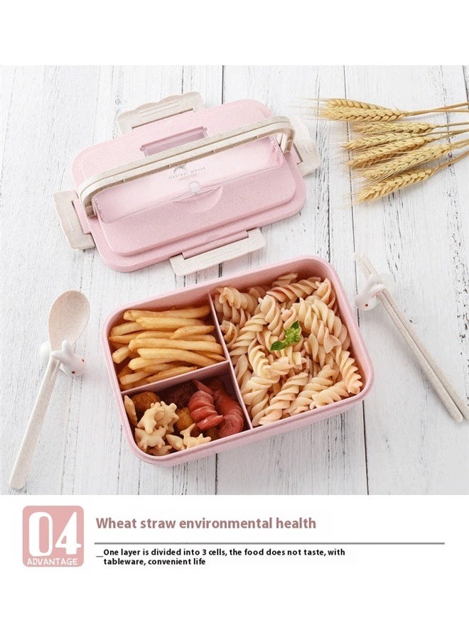 Wheat Straw Microwave Compatible Lunch Box With Cutlery Healthy Food Container ABS Pink 21.5*15.5*8.5cm， Lunch Box for Women & Adults: Stackable Snack Box Container with Compartments, Portable Salad & Meal Prep Container, Reusable Plastic Lunchbox for Work,& Travel，Pink