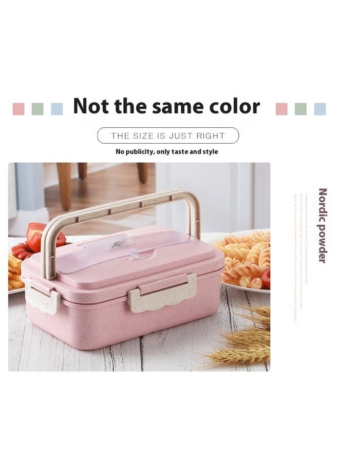 Wheat Straw Microwave Compatible Lunch Box With Cutlery Healthy Food Container ABS Pink 21.5*15.5*8.5cm， Lunch Box for Women & Adults: Stackable Snack Box Container with Compartments, Portable Salad & Meal Prep Container, Reusable Plastic Lunchbox for Work,& Travel，Pink