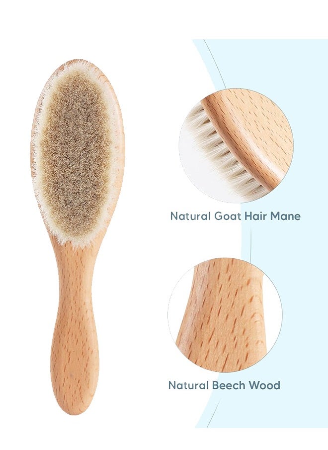 Baby Hair Brush and Comb Set, 4 Pcs Newborn Hair Brush with Soft Bristle, Natural Goat Hair and Wood Baby Cradle Cap Comb for Newborns & Toddlers, Newborn Baby Essentials, Perfect Registry Gift