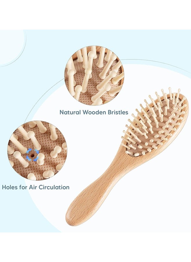 Baby Hair Brush and Comb Set, 4 Pcs Newborn Hair Brush with Soft Bristle, Natural Goat Hair and Wood Baby Cradle Cap Comb for Newborns & Toddlers, Newborn Baby Essentials, Perfect Registry Gift