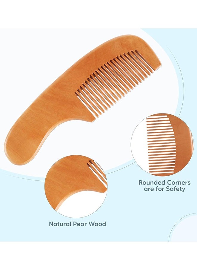 Baby Hair Brush and Comb Set, 4 Pcs Newborn Hair Brush with Soft Bristle, Natural Goat Hair and Wood Baby Cradle Cap Comb for Newborns & Toddlers, Newborn Baby Essentials, Perfect Registry Gift