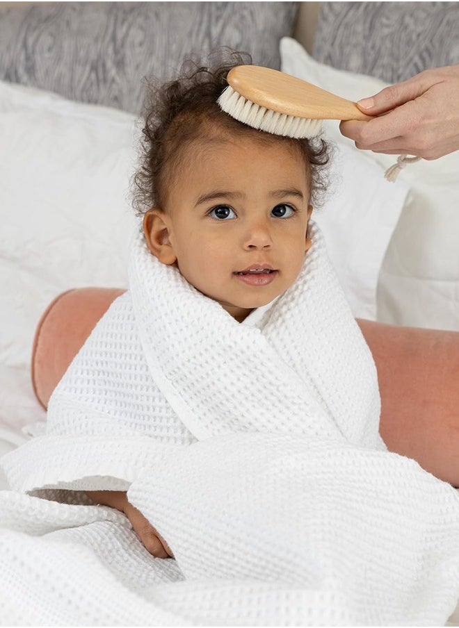 Baby Hair Brush and Comb Set, 4 Pcs Newborn Hair Brush with Soft Bristle, Natural Goat Hair and Wood Baby Cradle Cap Comb for Newborns & Toddlers, Newborn Baby Essentials, Perfect Registry Gift