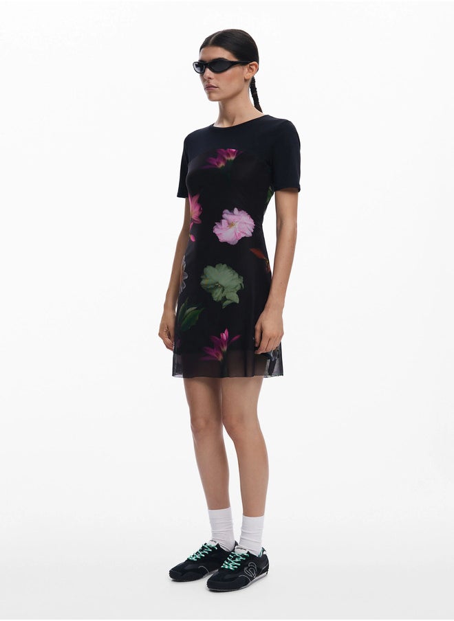 Short Dress With Combined Flowers