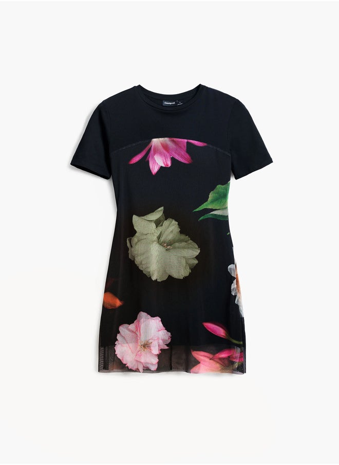 Short Dress With Combined Flowers