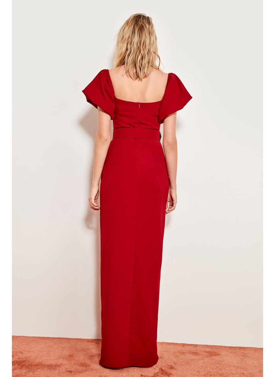 Square Neck Front Split Dress
