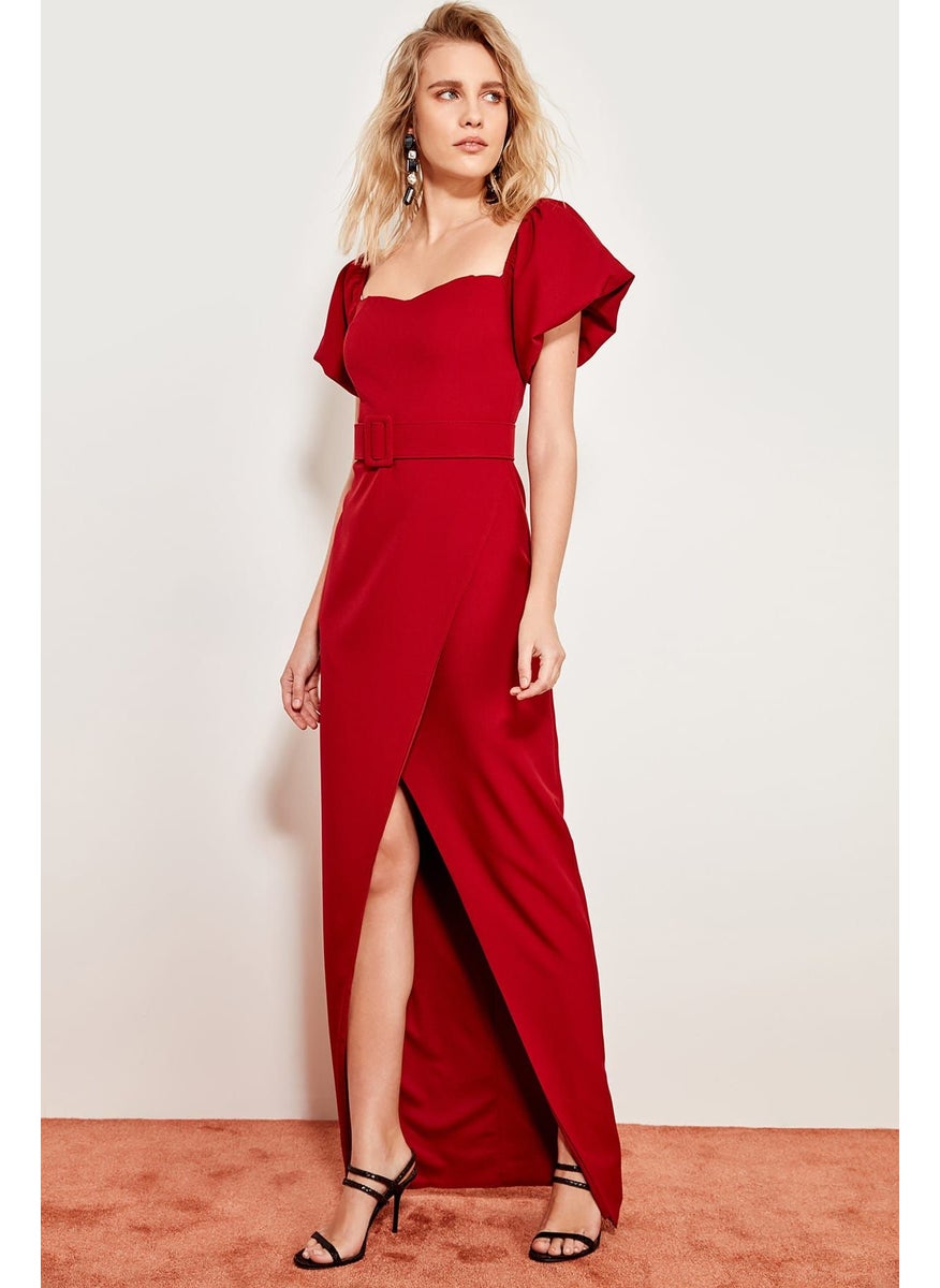 Square Neck Front Split Dress