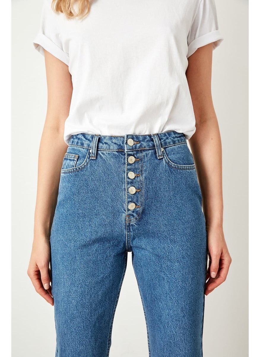 High Waist Button Front Mom Jeans