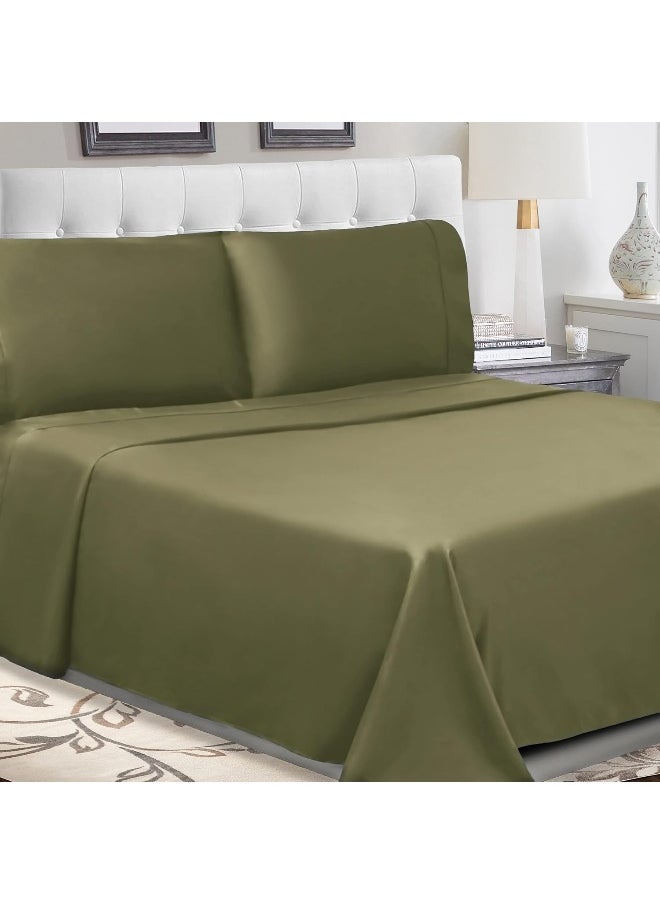 SUPERIOR Percale 300 Thread Count 100% Cotton, Deep Pocket, 5-Piece Split King Bed Sheet Set, Solid, Sage