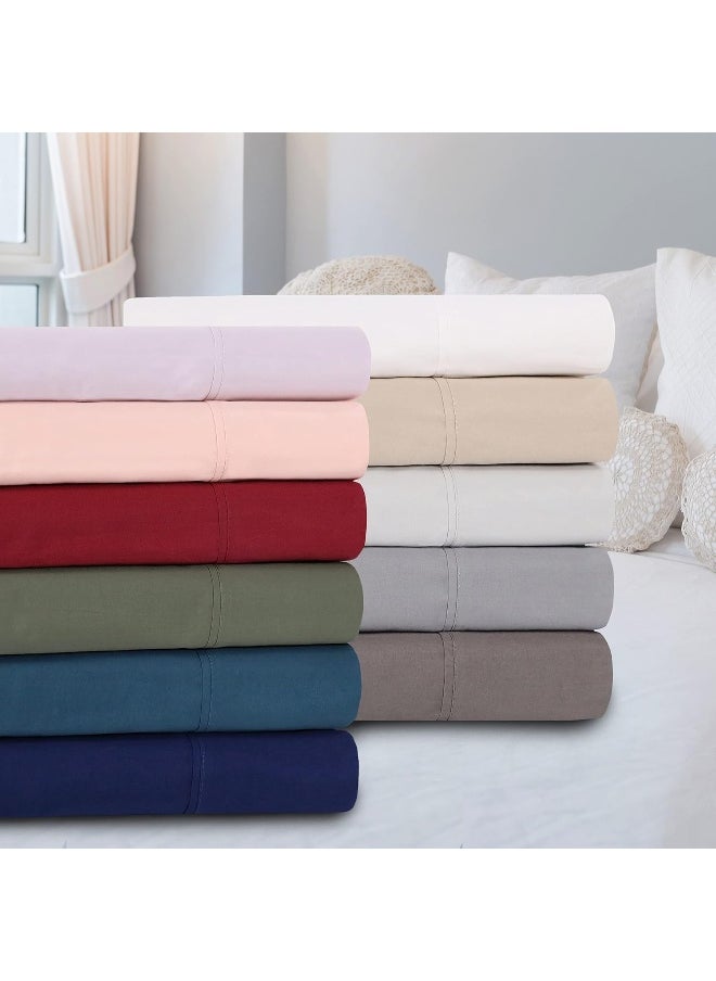 SUPERIOR Percale 300 Thread Count 100% Cotton, Deep Pocket, 5-Piece Split King Bed Sheet Set, Solid, Sage