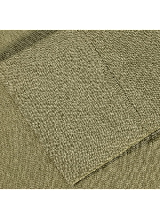 SUPERIOR Percale 300 Thread Count 100% Cotton, Deep Pocket, 5-Piece Split King Bed Sheet Set, Solid, Sage