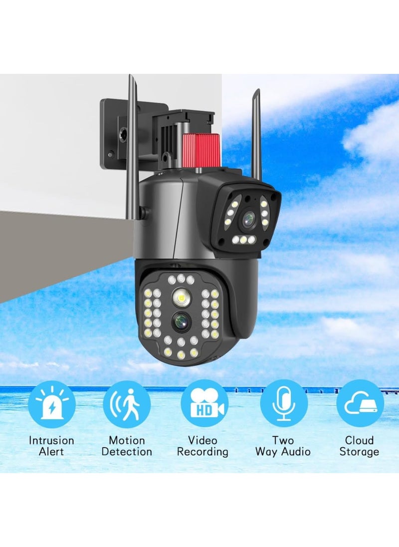 MAYUMI 5MP+5MP HD WiFi Dual Lens/Dual Screen Video Recording Outdoor Camera with Color Night Vision, 360° PTZ Control, PIR Motion Sensor, and IP66 Waterproof PTZ Camera (Black) and White
