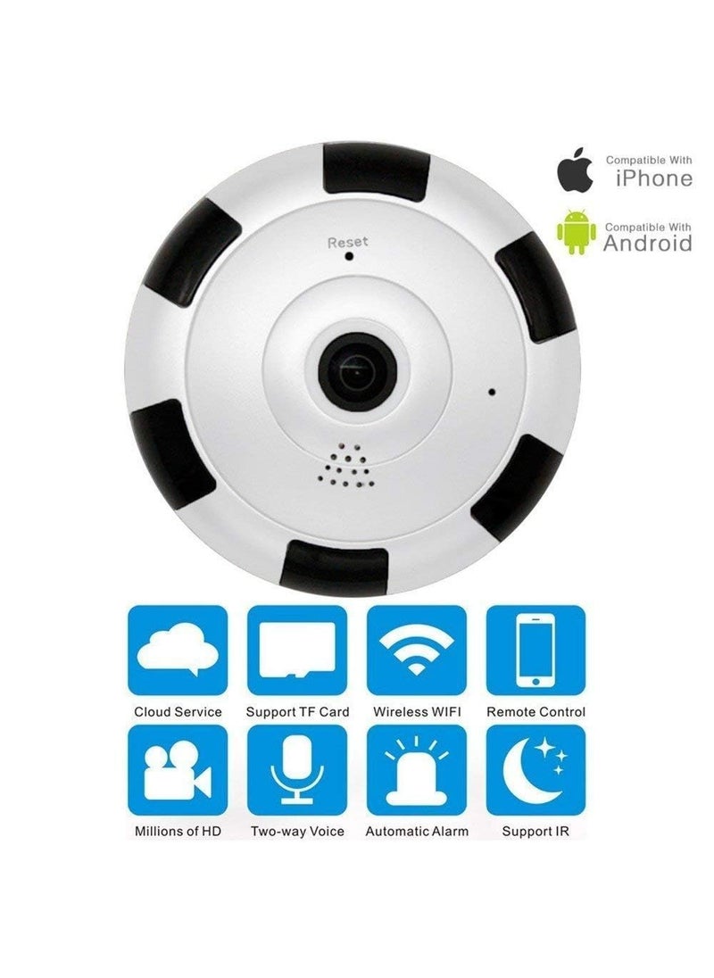 MAYUMI Wireless Wi-Fi CCTV Fisheye Camera for Home with Wi-Fi Mobile Connect Live Remote Viewing, Night Vision, 360 Degree View, Two Way Audio, Motion Detection